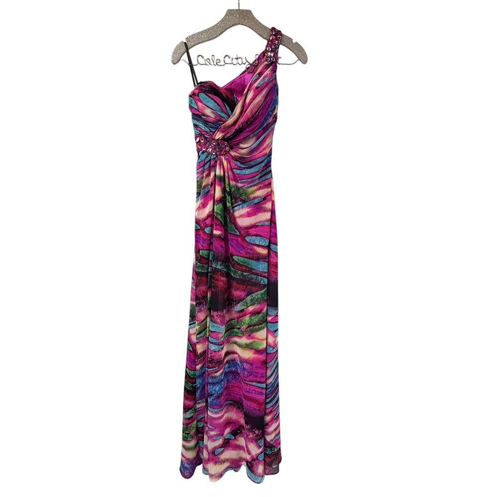 Deb Dress 3/4 One Shoulder Full Length Silky Gems Y2K HOCO Prom